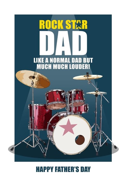 ROCK STAR DAD. Drum Kit Father's Day Card created by RetroMotion Artwork