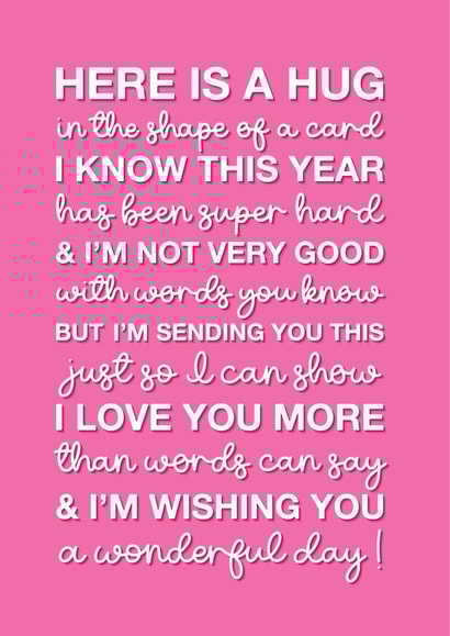 A hug in the shape of a card created by hazelletters