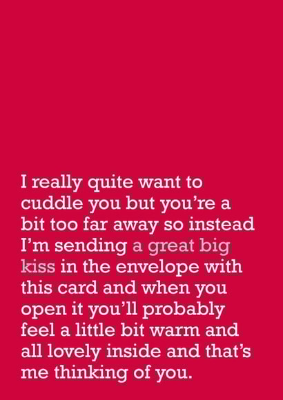 Thinking Of You Card: send 'A great big kiss' to your partner or friend created by The Right Lines
