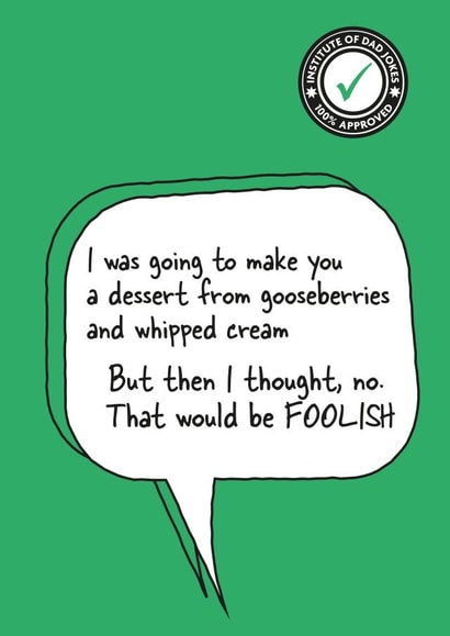 Punny one-liner dad-joke card 1001 created by Tess Cards