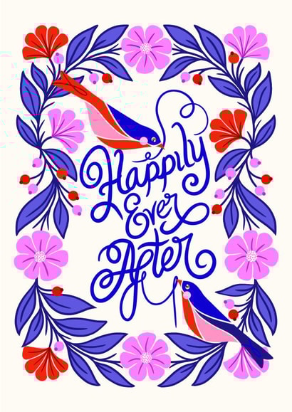 Marriage and engagement Happily Ever After Love birds card created by catantrell