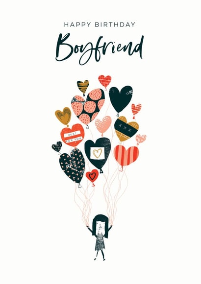 Boyfriend heart balloons birthday card created by Rebecca Prinn