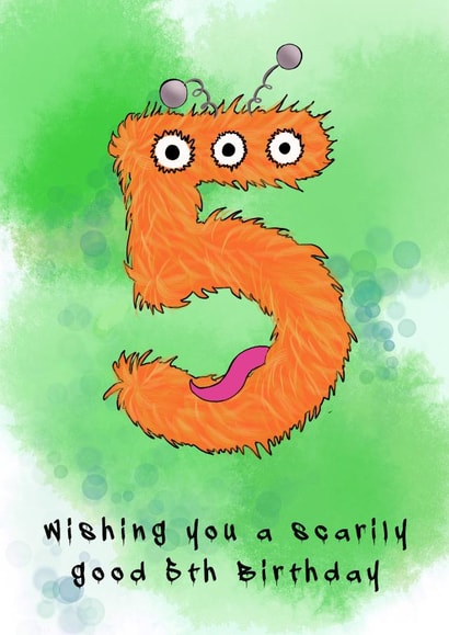 Child’s Monster 5th birthday card five, fifth created by Rae of Sunshine