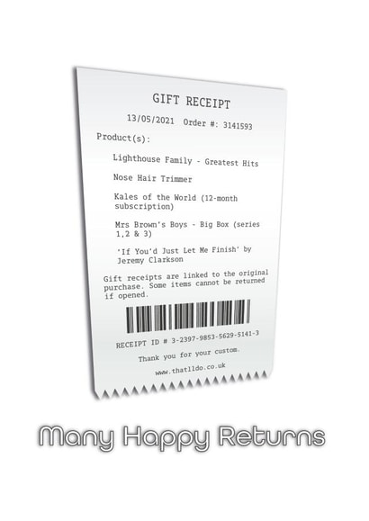Many Happy Returns (Gift Receipt) created by TeeTotallersUK