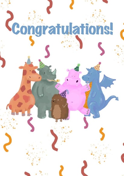 Celebratory animal card created by Aphra Art