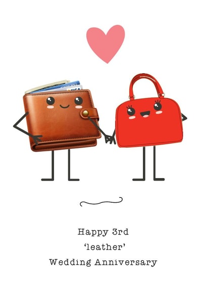 Cute Leather Wallet & Bag Anniversary Card - 3 Years - Happy 3rd Leather Wedding Anniversary created by Carly's Crafts
