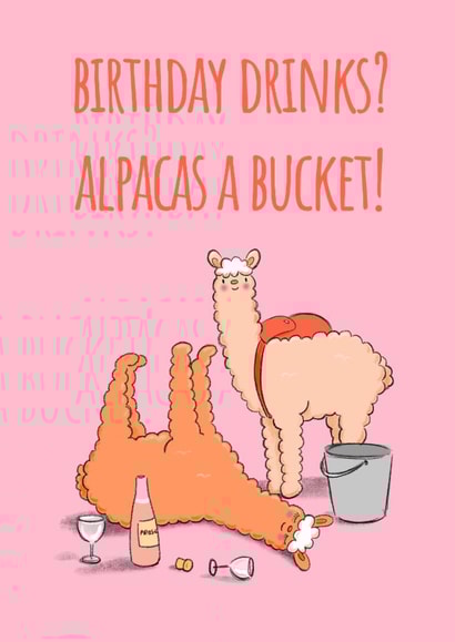 Alpaca prosecco birthday card created by Dani Verbeeten