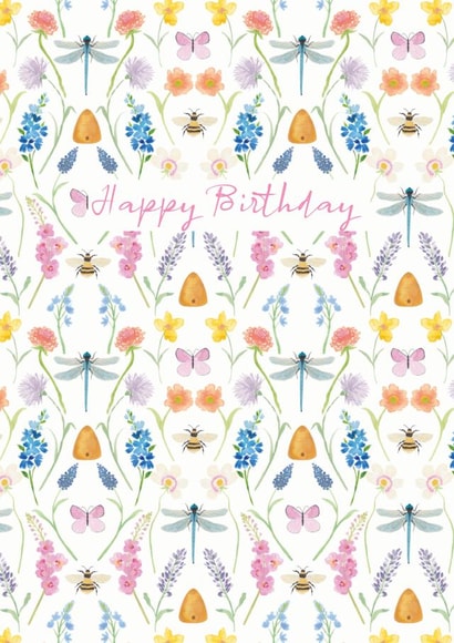 Butterflies and bees - Happy Birthday - Spring - Garden - honey bee - dragonfly created by Paint to Paper Designs