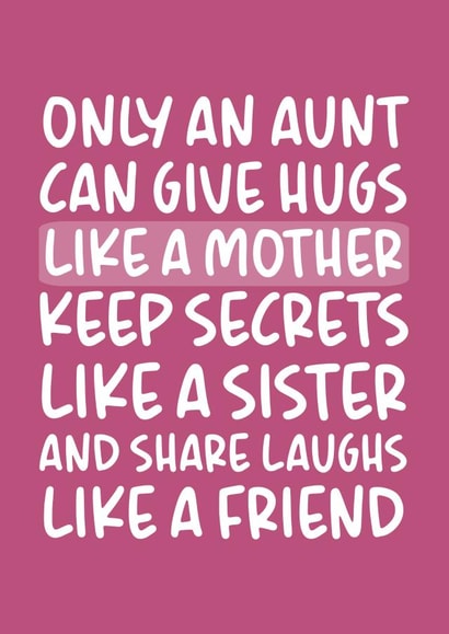 'Give Hugs Like a Mother' Cute and Sweet Aunt Birthday Card created by Brogan Thomas