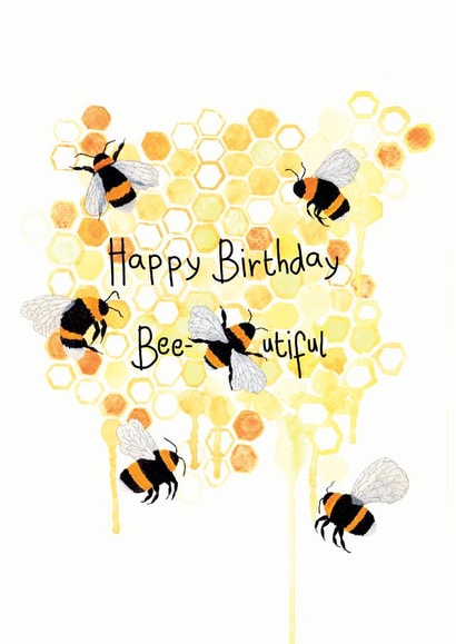 Happy Birthday Bee-utiful - Watercolour bees - Cute Honey Bees - Birthday Pun created by Paint to Paper Designs