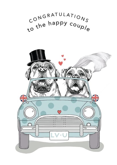 Congratulations to the happy couple card - Dog themed card created by Dotty Dog Art