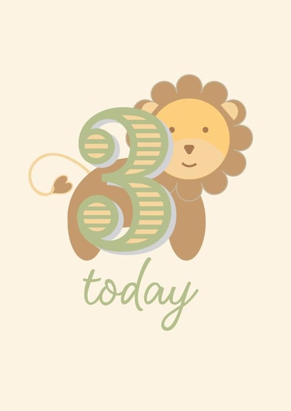 Cute 3rd Birthday Card - 3 Today - Lion created by Nutmeg Studio