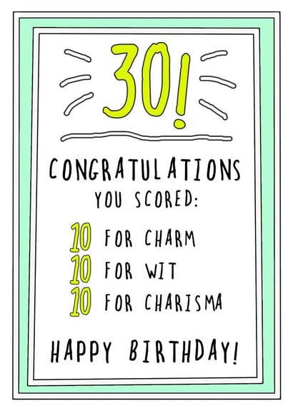 Top Score 30 Birthday Card created by Go La La!
