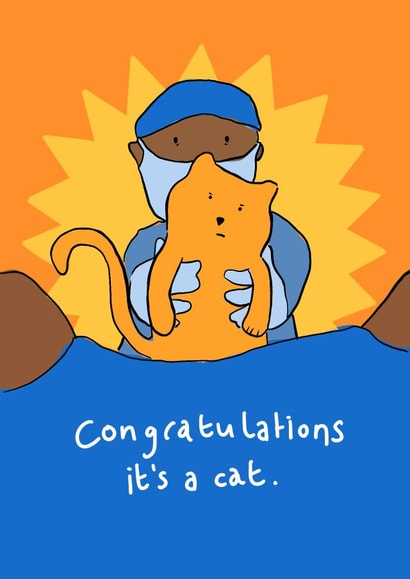 Congratulations it's a cat! Funny new pet card. created by Emily Campbell