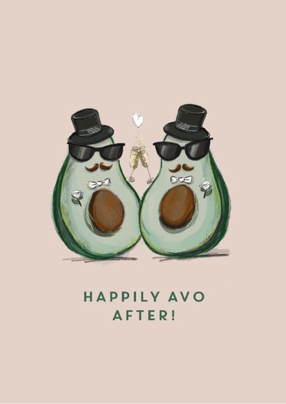 Mr & Mr Avo - Happily avo after - Punny wedding card created by @doublepea_designs