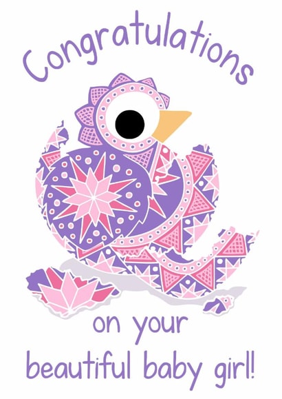 Congratulations on your beautiful baby girl hatching egg card created by Kim Onyskiw
