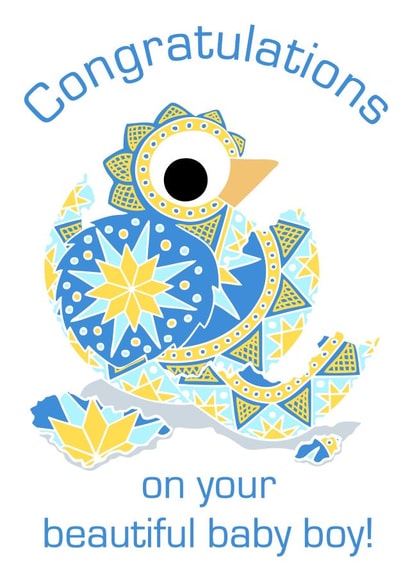 Congratulations on your beautiful baby boy hatching egg card created by Kim Onyskiw
