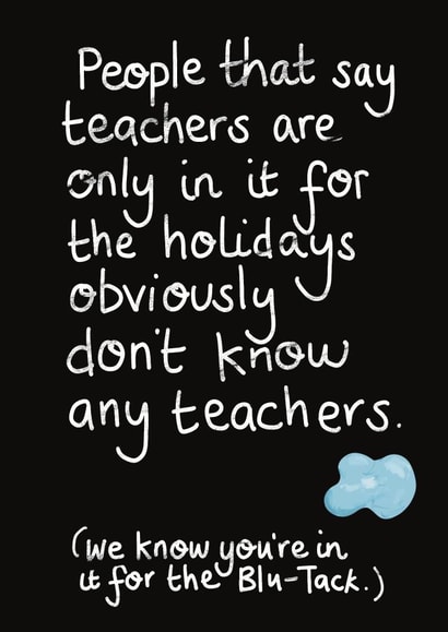 Cheeky thank you teacher blu-tack card created by Rosie Johnson Illustrates