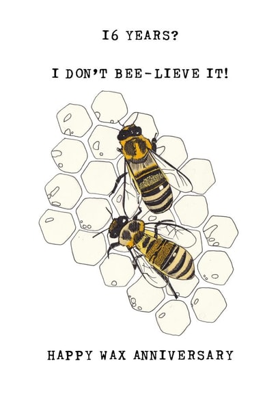 Cute 16th Anniversary Card - Wax Anniversary - Pair of Bees created by Panda and the Prince