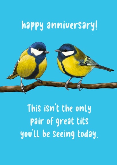 Cheeky Blue Tits Pun Anniversary Card - This Isn't The Only Pair Of Great Tits You'll Be Seeing Today created by Sassy Sarah