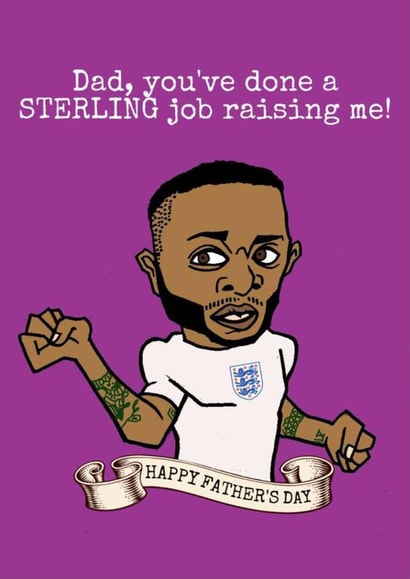 Raheem Sterling England Football Father's Day Card created by Gibbo The Doodler