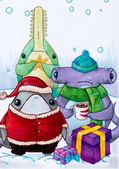 Christmas Sharks card created by Blue Square Dinosaur
