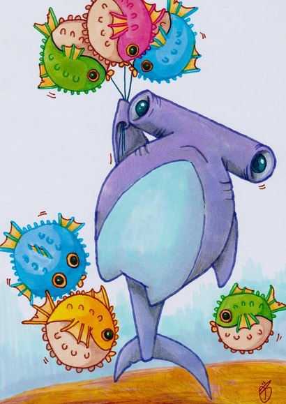 Birthday Balloons shark card created by Blue Square Dinosaur