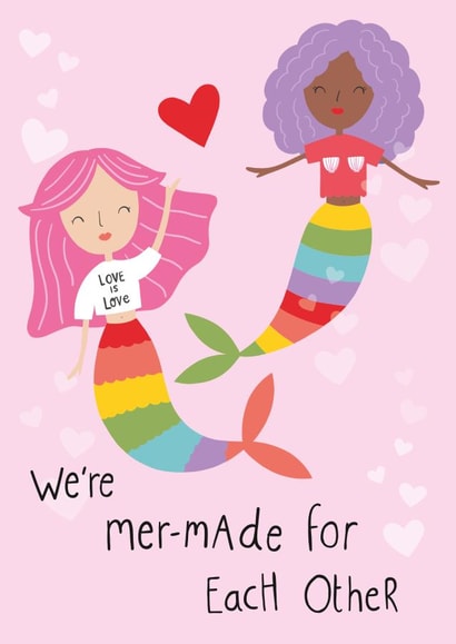 LGBTQ Mermaid Valentines day Card created by Fox and Bird Studio