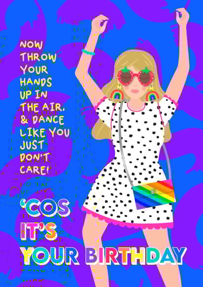 Birthday Girl Celebrates Dancing in Rainbow Accessories card created by Colour Pop Prints