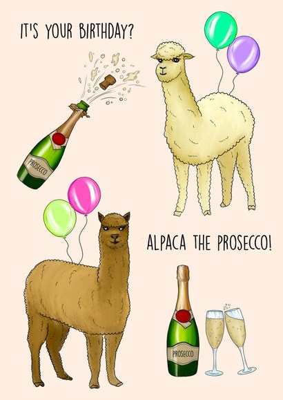 Alpaca the Prosecco created by Poppy & Mabel