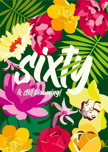 Floral 60th Birthday Card with Beautiful Blooming Flowers created by Diva Doodle Designs