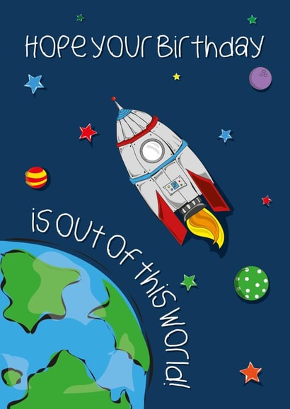 Cute Birthday Card for kids - space - out of this world created by Doodle Keg