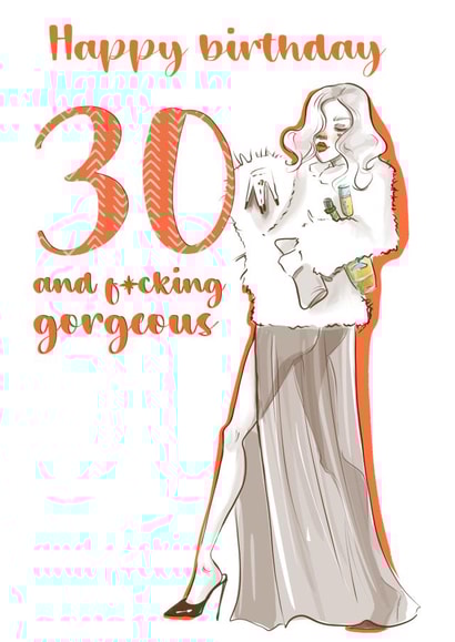 30th birthday card with sexy woman  created by Albina Uvarova 