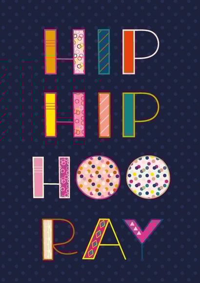 Retro Birthday Card - Hip Hip Hooray - Patterns created by Sazerelli Designs
