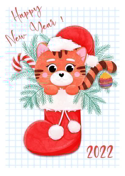New Year's card with a cute tiger and a sock on it created by Svetlana Sadkova