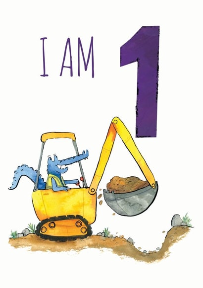 Happy 1st Birthday Builder Digger Card created by Half Pint Print