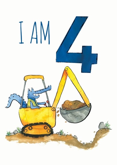 I am 4 Years Old Digger Birthday Card created by Half Pint Print