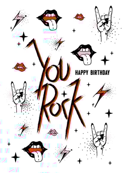 Happy Birthday You Rock. x 1001 created by Kiki Gunn. Greeting cards & art prints.