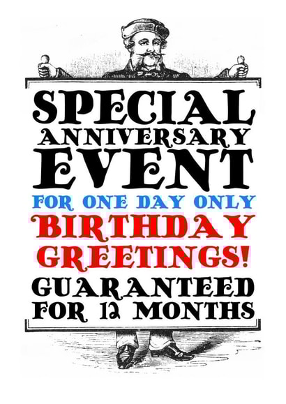 Birthday greetings card in vintage advertising style created by The Steam Donkey Gallery