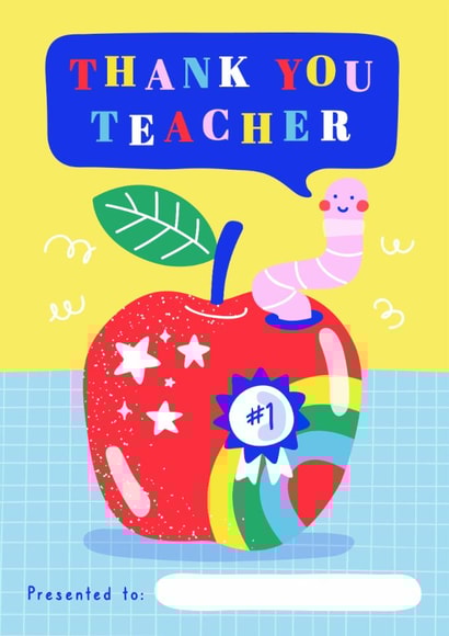 Thank You Teacher Worm Apple Rainbow Card created by Creative Joy