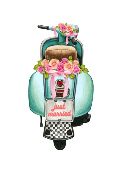 Just Married Wedding Card - classic vespa wedding created by KokoandDoo
