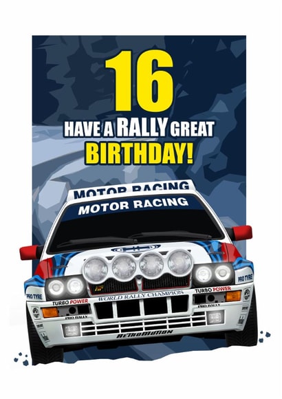 RALLY GREAT 16TH BIRTHDAY CARD created by RetroMotion Artwork