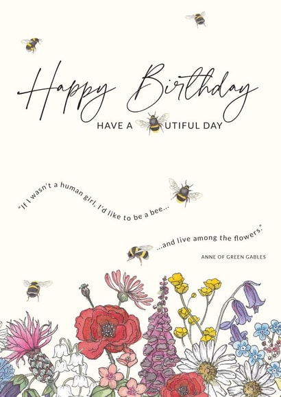 Classic Birthday Card - Bees - Flowers created by Heather Victoria Design 