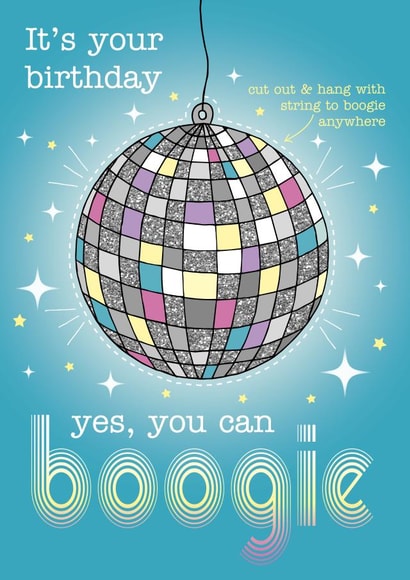 Yes you can boogie disco ball birthday card created by Gellie Design