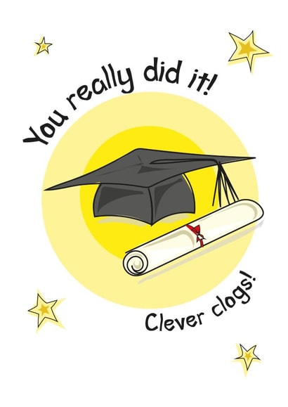 Funny Graduation Card for students - Hat and Scroll - Well done on passing exams created by Doodle Keg