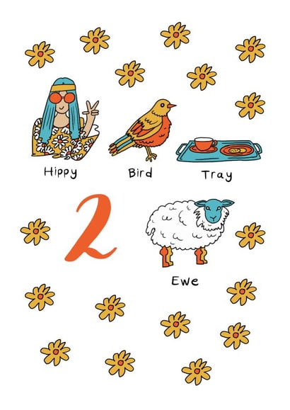 Hippy Bird Tray, Birthday Card created by Helen Ridley Illustration