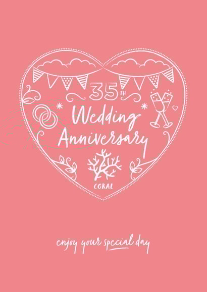 Pretty Coral Anniversary Card - 35 Years - 35th Wedding Anniversary Enjoy Your Special Day created by Sharon Armstrong Creative