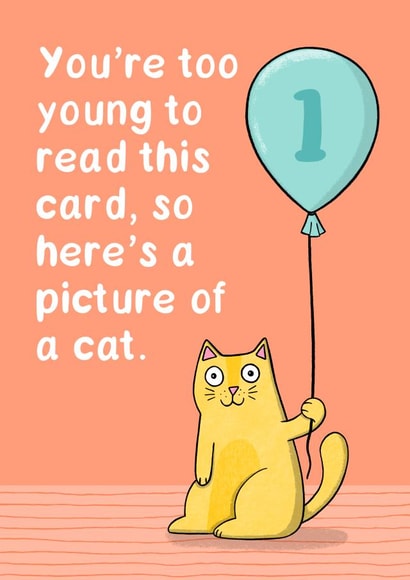 Too young to read, 1st birthday Card created by Drawn to Cats