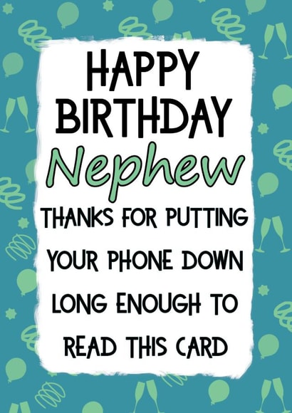 Funny Mobile Birthday Card for Nephew created by Jolly Ginger Cards