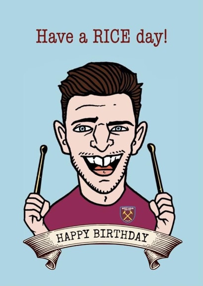 Declan Rice West Ham Birthday Card created by Gibbo The Doodler